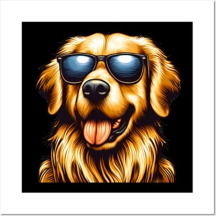 Funny Golden Retriever with Sunglasses Posters and Art